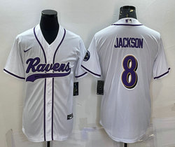 Nike Baltimore Ravens #8 Lamar Jackson White Adults Authentic Stitched baseball jersey