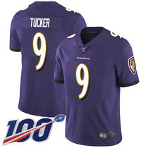 Nike Baltimore Ravens #9 Justin Tucker With 100th Season Patch Purple Vapor Untouchable Authentic stitched NFL jersey