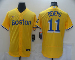 Nike Boston Red Sox #11 Rafael Devers Gold Light Blue 2021 City Flexbase Authentic stitched MLB jersey