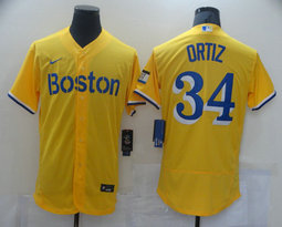 Nike Boston Red Sox #34 David Ortiz Gold Light Blue 2021 City With Name Flexbase Authentic stitched MLB jersey