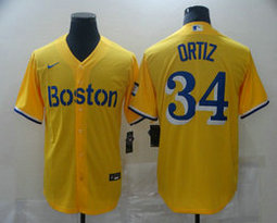 Nike Boston Red Sox #34 David Ortiz Gold Light Blue 2021 City With Name Game Authentic stitched MLB jersey