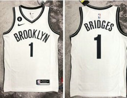 Nike Brooklyn Nets #1 Mikal Bridges White 6 Patch Authentic Stitched NBA Jersey