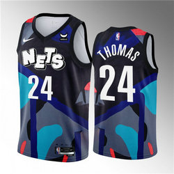 Nike Brooklyn Nets #24 Cam Thomas Black 2024 City With Advertising Authentic Stitched NBA Jersey