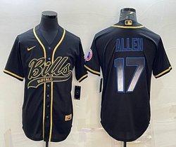 Nike Buffalo Bills #17 Josh Allen Black Gold blue name Joint Authentic Stitched baseball jersey