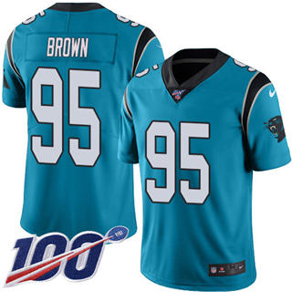 Nike Carolina Panthers #95 Derrick Brown 100th Season Blue Vapor Untouchable Authentic Stitched NFL Jerseys
