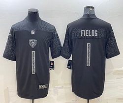 Nike Chicago Bears #1 Justin Fields Black Reflective Authentic Stitched NFL jersey