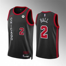 Nike Chicago Bulls #2 Lonzo Ball Black 2024 Black City With Advertising Stitched NBA Jersey
