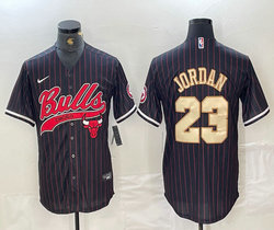 Nike Chicago Bulls #23 Michael Jordan Black (Red Stripe) Gold Name Joint Authentic Stitched baseball jersey