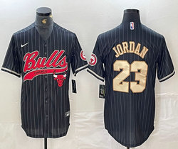 Nike Chicago Bulls #23 Michael Jordan Black (White Stripe) Gold Name Joint Authentic Stitched baseball jersey
