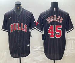 Nike Chicago Bulls #23 Michael Jordan Black Stripe Adults Authentic Stitched baseball Jersey