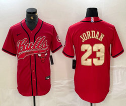 Nike Chicago Bulls #23 Michael Jordan Red Gold Name Joint Authentic Stitched baseball jersey