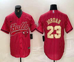 Nike Chicago Bulls #23 Michael Jordan Red Stripe Gold Name Joint Authentic Stitched baseball jersey