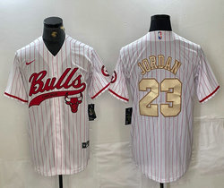 Nike Chicago Bulls #23 Michael Jordan White Stripe Gold Name Joint Authentic Stitched baseball jersey