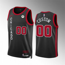 Nike Chicago Bulls Custom 2024 Black City With Advertising Stitched NBA Jersey