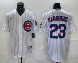 Nike Chicago Cubs #23 Ryne Sandberg White White Game Authentic Stitched MLB Jersey
