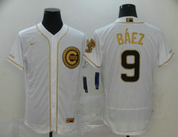 Nike Chicago Cubs #9 Javier Baez White Golden Flexbase Authentic Stitched MLB Jersey