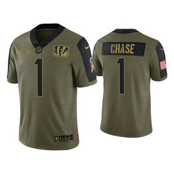 Nike Cincinnati Bengals #1 Ja'Marr Chase 2021 salute to service Authentic Stitched NFL Jersey