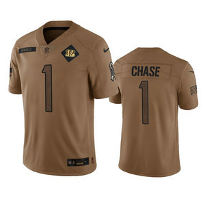Nike Cincinnati Bengals #1 Ja'Marr Chase 2023 Brown Salute To Service Authentic Stitched NFL Jersey