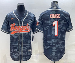 Nike Cincinnati Bengals #1 Ja'Marr Chase Grey Camo Joint Authentic Stitched baseball jersey