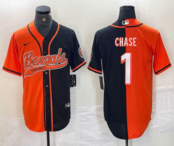 Nike Cincinnati Bengals #1 Ja'Marr Chase Orange Black Joint Authentic Stitched baseball jersey
