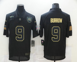 Nike Cincinnati Bengals #9 Joe Burrow 2020 Black Salute to Service Authentic Stitched NFL Jersey