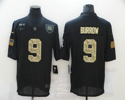 Nike Cincinnati Bengals #9 Joe Burrow 2020 Camo Salute to Service Authentic Stitched NFL Jersey