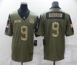 Nike Cincinnati Bengals #9 Joe Burrow Camo 2021 salute to service Authentic Stitched NFL Jersey