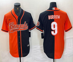Nike Cincinnati Bengals #9 Joe Burrow Orange Black Joint Authentic Stitched baseball jersey