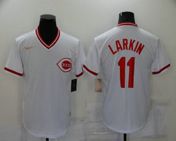 Nike Cincinnati Reds #11 Barry Larkin White Cooperstown Collection Authentic Stitched MLB Jersey