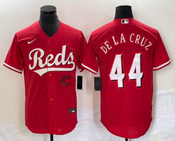 Nike Cincinnati Reds #44 Elly De La Cruz Red Game Team Logo in front Authentic Stitched MLB Jersey