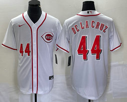 Nike Cincinnati Reds #44 Elly De La Cruz White Game Red 44 in front Authentic Stitched MLB Jersey