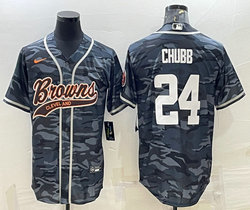 Nike Cleveland Browns #24 Nick Chubb Grey Camo White Name Joint Adults baseball jersey