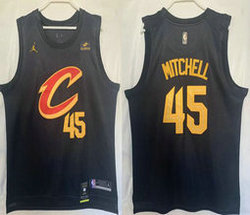Jordan Cleveland Cavaliers #45 Donovan Mitchell Black With Advertising 22-23 Authentic Stitched NBA Jersey