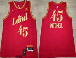 Nike Cleveland Cavaliers #45 Donovan Mitchell Red With Advertising 23-24 Authentic Stitched NBA Jersey