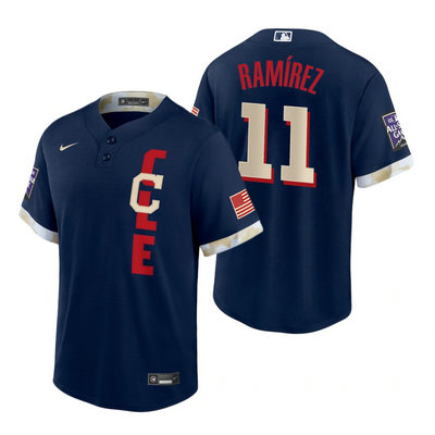 Nike Cleveland Indians #11 Jose Ramirez 2021 All star Blue Game Authentic Stitched MLB Jersey