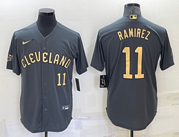 Nike Cleveland Indians #11 Jose Ramirez Charcoal #11 in front 2022 All Star Authentic Stitched MLB Jersey