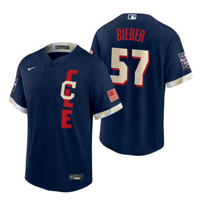 Nike Cleveland Indians #57 Shane Bieber 2021 All star Blue Game Authentic Stitched MLB Jersey