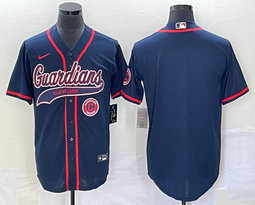 Nike Cleveland Indians Blank Navy Joint Team logo Patch on front baseball jersey