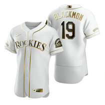 Nike Colorado Rockies #19 Charlie Blackmon White Golden Authentic Stitched MLB Jersey