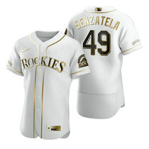 Nike Colorado Rockies #49 Antonio Senzatela White Golden Authentic Stitched MLB Jersey