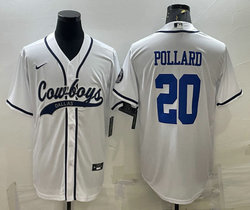 Nike Dallas Cowboys #20 Tony Pollard White light blue name and number Joint Authentic Stitched baseball jersey
