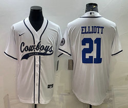 Nike Dallas Cowboys #21 Ezekiel Elliott White light blue name and number Joint Authentic Stitched baseball jersey