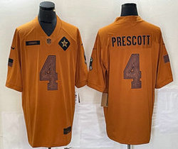 Nike Dallas Cowboys #4 Dak Prescott 2023 Brown Salute To Service Authentic Stitched NFL Jersey