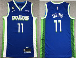 Nike Dallas Mavericks #11 Kyrie Irving Blue City 6 Patch With Advertising Authentic Stitched NBA Jersey