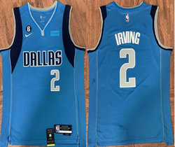 Nike Dallas Mavericks #2 Kyrie Irving Blue 6 Patch 2022-23 With Advertising Authentic Stitched NBA Jersey