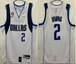 Nike Dallas Mavericks #2 Kyrie Irving White 6 Patch 2022-23 With Advertising Authentic Stitched NBA Jersey