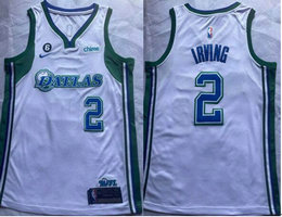 Nike Dallas Mavericks #2 Kyrie Irving White 6 Patch With Advertising Side band blue NBA Jersey