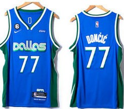 Nike Dallas Mavericks #77 Luka Doncic Blue City 6 Patch 2022-23 With Advertising Authentic Stitched NBA Jersey