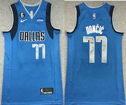 Nike Dallas Mavericks #77 Luka Doncic Blue 6 Patch 2022-23 With Advertising Authentic Stitched NBA Jersey