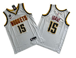 Nike Denver Nuggets #15 Nikola Jokic White 6 Patch Authentic Stitched NBA jerseys